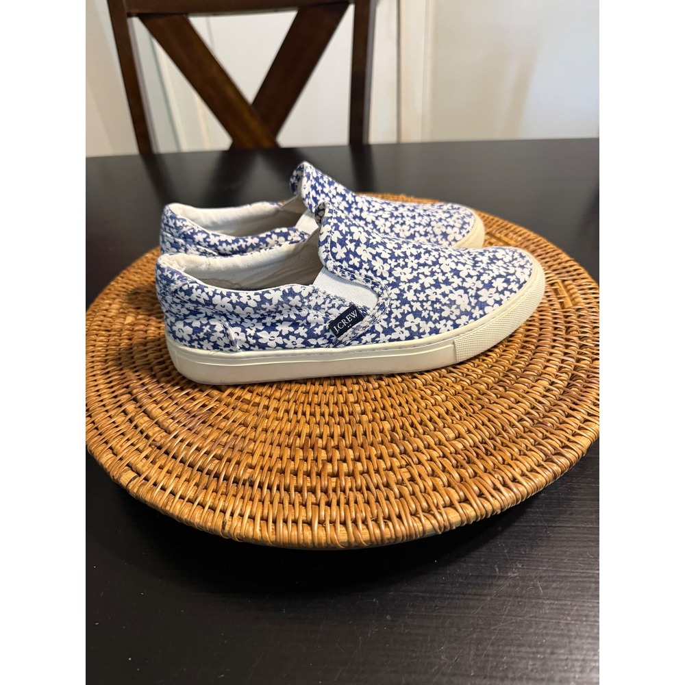 J.Crew Womens Blue White Floral Canvas Slip On Sneakers Shoes Size 7